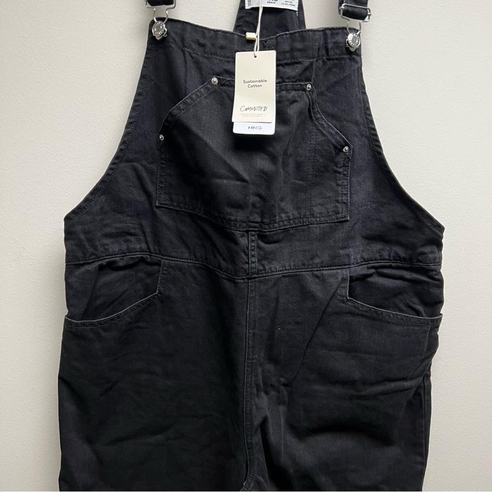 Mango - Wide Leg Denim Dungarees Overalls - Black - Size XL - New